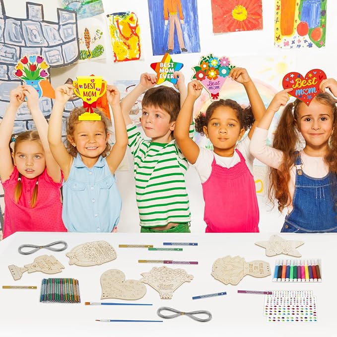gisgfim 16 Pack Mother’s Day Wind Chime Kits Mom Crafts for Kids Make Your Own Best Mom Wind Chime Wooden DIY Arts and Crafts for Mother’s Day Party School Classroom Decor Supplies Birthday Favors