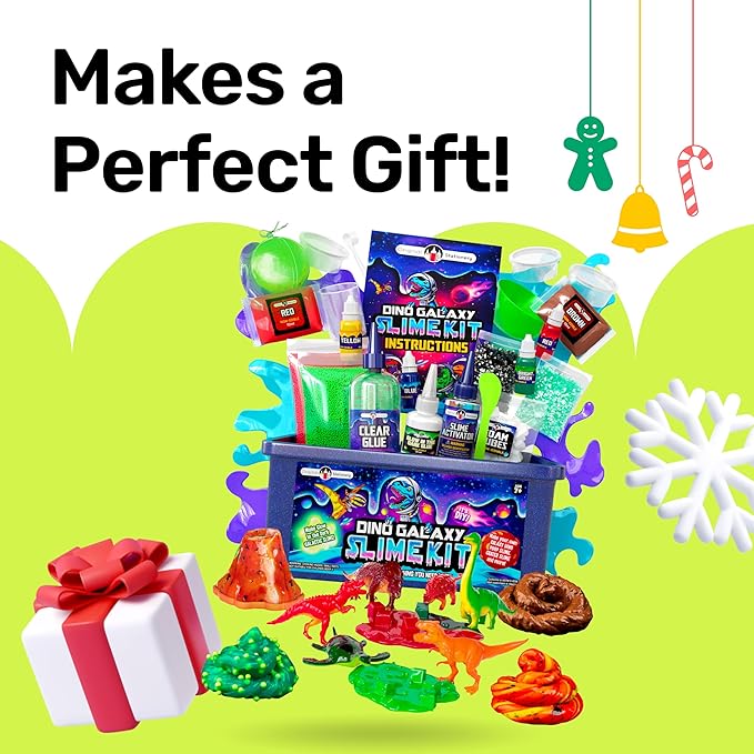 Original Stationery Dinosaur Galaxy Slime Kit for Boys Ages 7-12, DIY Glow-in-The-Dark Slime Set with Glitter & Dinosaur Toys, Fun Space-Themed Craft Activity, Birthday Gift for Kids
