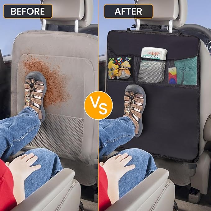 EcoNour Car Kick Mats Back Seat Protector (2 Pack),Car Seat Protector & Backseat Organizer with Storage Pockets for Kids,Waterproof Back Seat Cover for Dirt,Mud & Scratch Protection Travel Accessories
