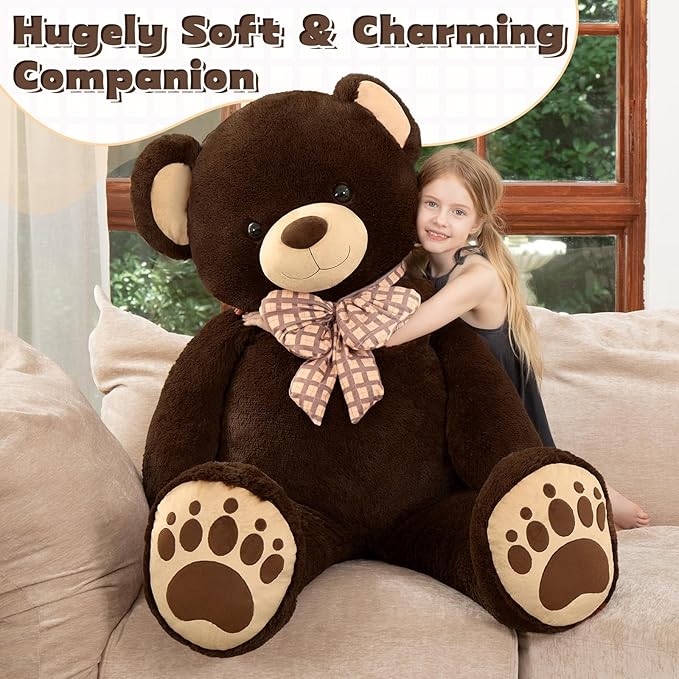 MorisMos 5 FT Big Teddy Bear, 5 Feet Huge Teddy Bears Stuffed Animals for Boyfriend Girlfriend Wife, Cuddly Gift Life Size Bear on Valentines Birthday, 59 Inch, Dark Brown