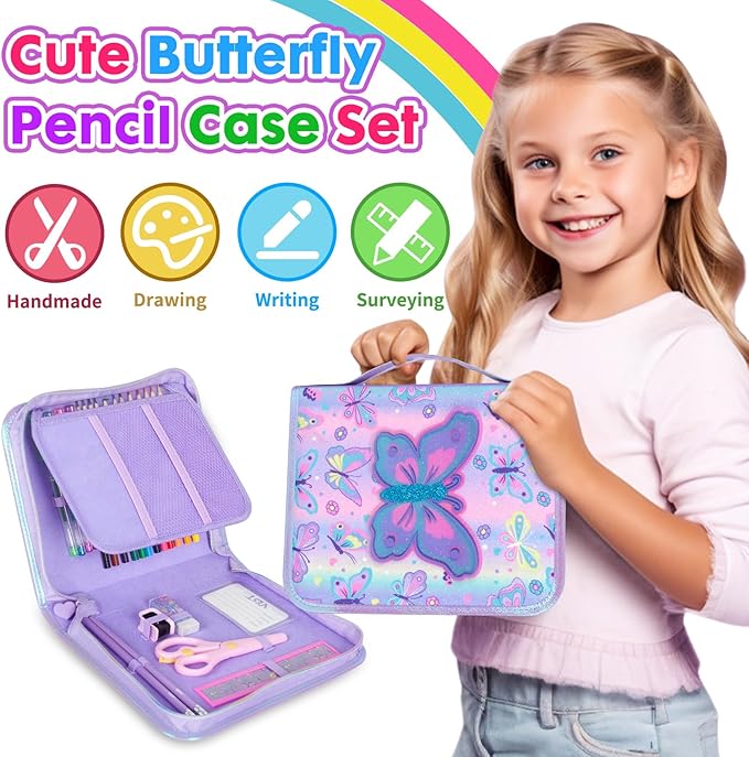 YOYTOO Washable Markers Set with Glitter Pencil Case, Art Supplies for Kids Ages 4-6-8, Arts Crafts Travel Coloring Kit for Girls 4 5 6 7 8 Year Old Birthday Gifts