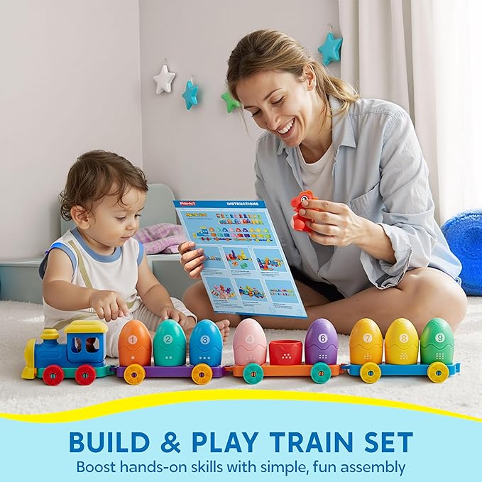 Play-Act Learning Toy for Toddlers 1 2 3 Years Old, Counting, Matching & Sorting Montessori Learning Dinosaur Train Including 9 Dinosaurs, Birthday Gift for Baby Boys Girls