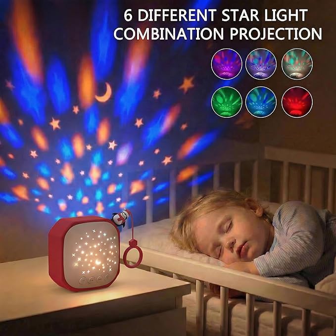 Portable Sound Machine for Baby Sleep Aid Relaxation | White Noise Machine with Star Projector | Calm Soother Music Sound with Hook for Nursery, Travel, Bedroom,Christmas Holidays Gifts (Penguin)