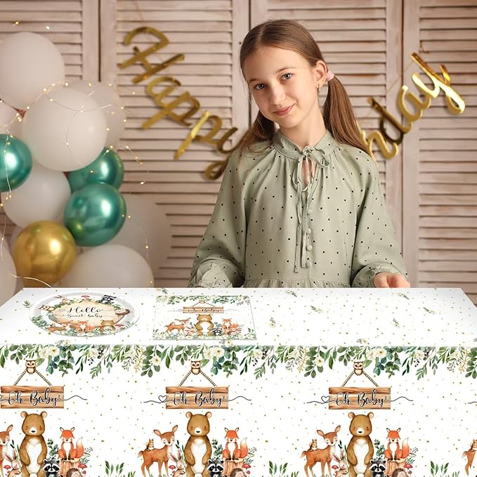Safari Party Supplies,Baby Shower Plates and Napkins Set,Jungle Oh Baby Paper Plates,Napkins,Tablecloth丨for Wild Animals Jungle Theme Safari Zoo Birthday Decorations Party Supplies,Serves 20