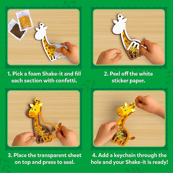 Skillmatics Shake-its – Glitter Craft Kit for Kids, DIY Animal Arts & Crafts with Keychains, Mess-Free Activity, Travel Toy, Birthday Gift for Girls & Boys Ages 4, 5, 6, 7, 8, 9