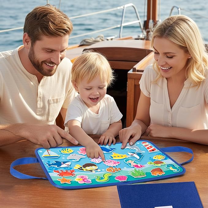WATINC Travel Felt Board Story Set - 25PCS Portable Felt Board Educational Birthday Gift for Boy Girl Toddler, Under The Sea Storytelling Preschool Early Learning Interactive Play Kit (Ocean Animals)
