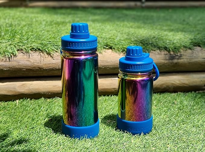 CHILLOUT LIFE 12 oz Kids Insulated Water Bottle for School with Leakproof Spout Lid and Cute Waterproof Stickers, Personalized Stainless Steel Thermos Flask Metal Water Bottle, Dishwasher Safe Color