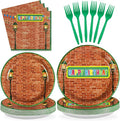 Grencian 96 Red Brick Wall Street Party Supplies Modern Cartoon Sesame Plates and Napkins Tableware Sets Sesame Birthday Disposable Plate for Kids Birthday Baby Shower Serves 24