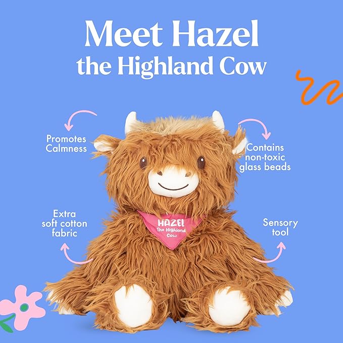 Lilly's Love Weighted Stuffed Animals for Adults & Kids — 5lb Highland Cow Plush for Anxiety, ADHD & Sensory | Machine Washable Weighted Stuffed Animal w/Removable Insert | Hazel The Highland Cow