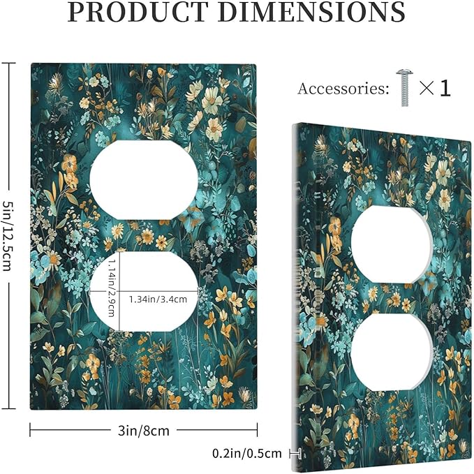 Outlet Covers Green Leaf Floral Boho Golden Flower Plant 1 Gang Duplex Light Switch Cover Decorative Switch Plates Electrical Receptacle Faceplate Wall Plate For Bed Room Cabin Decor