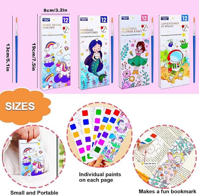 JUNQIU 4Pack Paint with Water Books for Kids, Watercolor Painting Coloring Books for Toddlers, Arts and Crafts for Girls Gifts, Stocking Stuffers For Kids