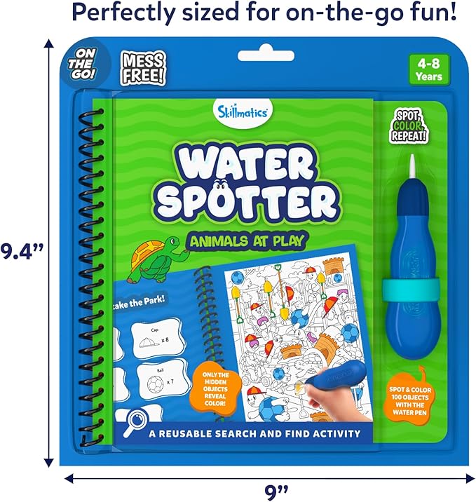 Skillmatics Reusable Search & Find Book - Water Spotter, Mess-Free Paint with Water Kit, Learning Activity, Animals, Screen-Free Fun, Travel Toy, Gifts for Boys & Girls Ages 4, 5, 6, 7, 8
