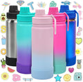 CHILLOUT LIFE 17 oz Kids Insulated Water Bottle for School with Leakproof Spout Lid and Cute Waterproof Stickers, Personalized Stainless Steel Thermos Flask Metal Water Bottle for Girls & Boys