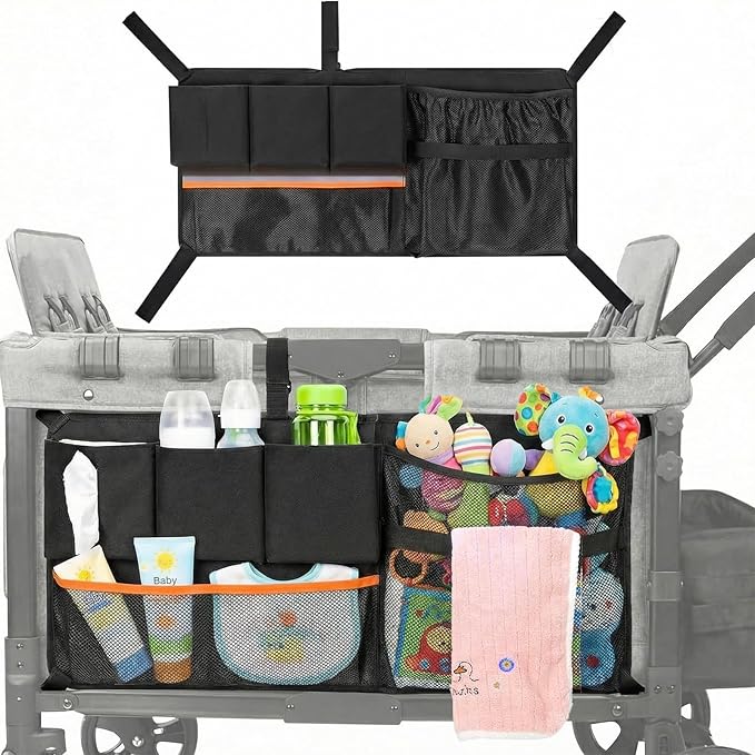 Wagon Organizer - Wagon Storage Attachment，Wagon Accessories Organizer Compatible, Large Capacity Mesh Cargo Storage Bag with Sorting Pockets Compatible with Wagon, Black