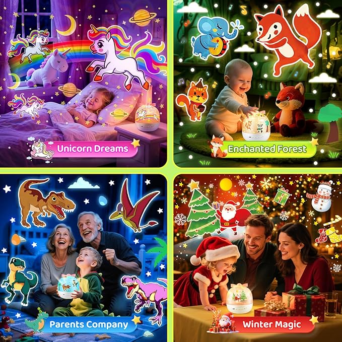 PIKOY Star Projector for Kids Gifts, 15 Films+15 Soothing Sounds Machine Baby Night Light Projector, Remote 360° Rotation Fruit Ocean Star Lights for Ceiling Decor, Kawaii Birthday Gifts Girls Toys