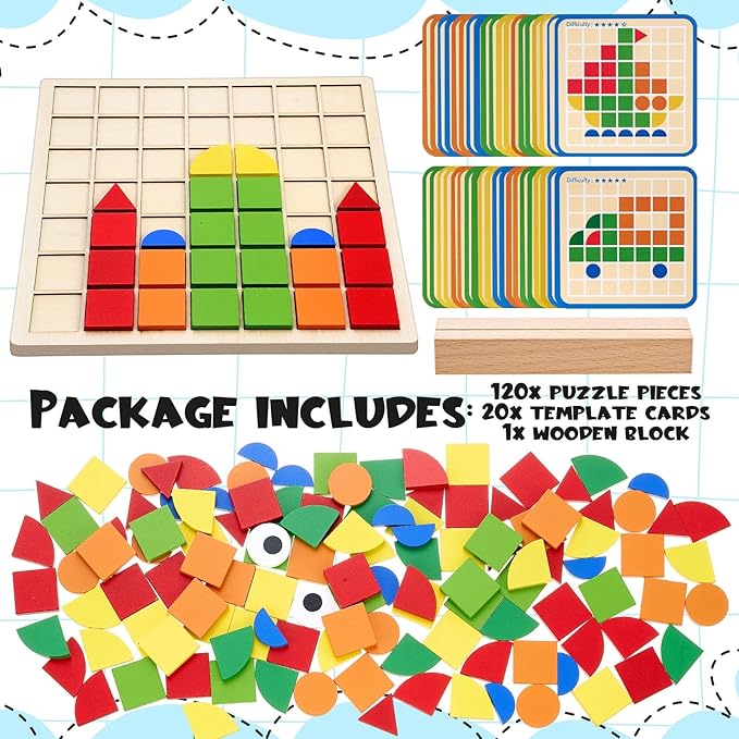 Soulchen 120 Pcs Wooden Matching Puzzle Blocks, Dementia Activities for Seniors, Elderly, Alzheimers Patients, Cognitive Therapy Puzzle, Brain Occupational Gift, Senior Care Gift, Nursing Home