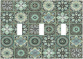 Moroccan Mandala Tile Floral Talavera Tiles Decorative Switch Plates 3 Gang Wall Plate Triple Toggle Light Switch Cover Faceplate Electrical Wall Panels for Bathroom Kitchen Decor