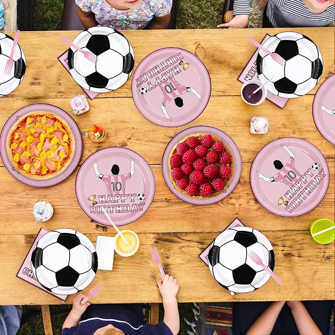 96Pcs Pink Soccer Birthday Party Supplies Pink Soccer Star Plates and Napkins Football Champion Themed Tableware Set for Sports Fans Football Theme Birthday Party Supplies，Serves 24