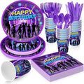 Video Game Party Supplies for Kids Child Themed Birthday Party,Game Theme Birthday Decorations Disposable Tableware Set With Plates, Cups, Napkins & Cutlery for 24 Guests