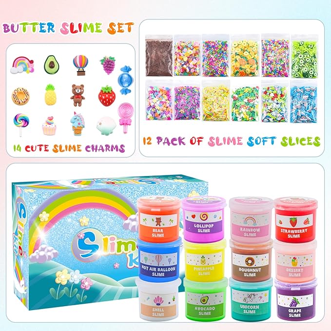 Elover ICE Cream Slime Kit for Girls and Boys Fluffy DIY Slime Toys Gifts Ages 6-10 to Make Ice Cream Slimes Kids Girl Toys 8-10 Years Old