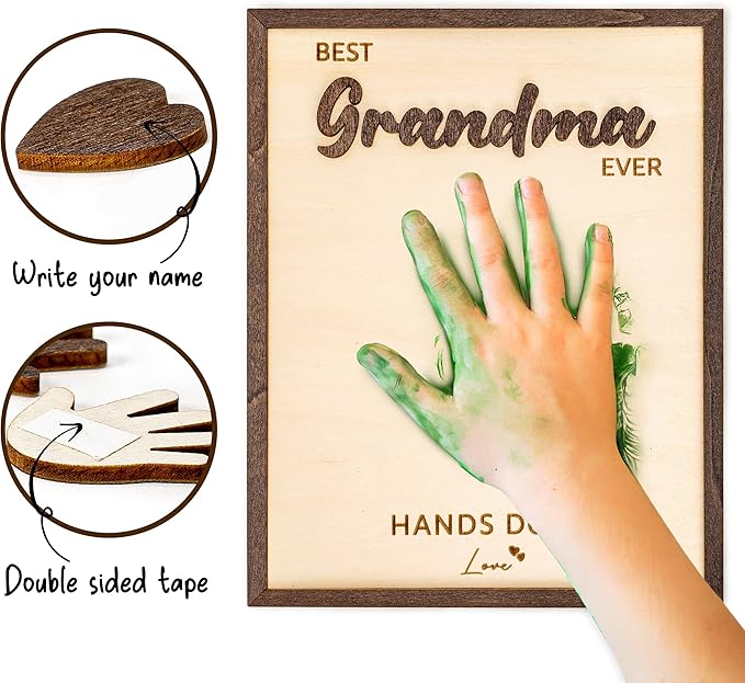Best Grandma Ever Gifts - Personalized Wooden Handprint Plaque, DIY Keepsake Craft Kit from Grandkids, Meaningful Family Decor to Capture Precious Memories, Unique Birthday Christmas Gift for Grandma