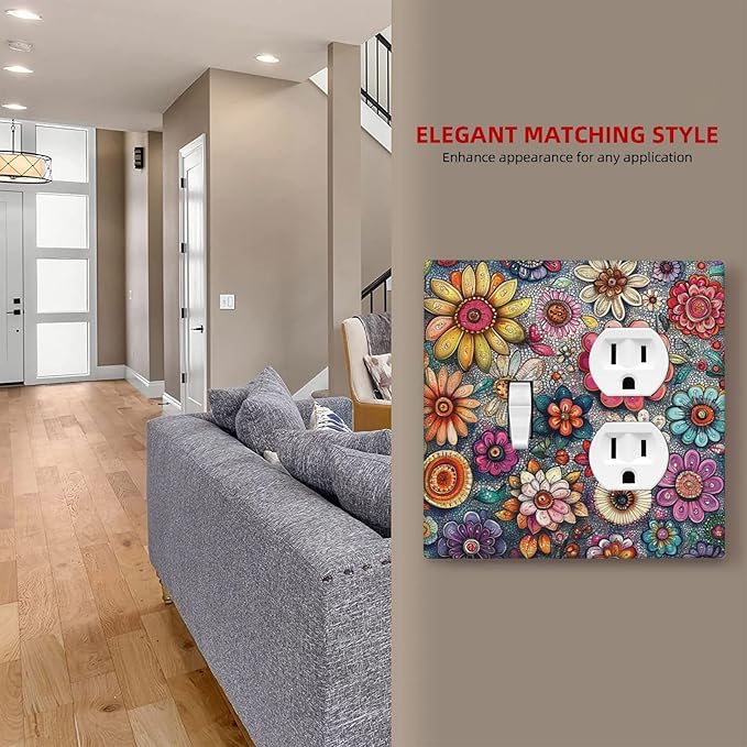 Wallplates Colorful Rainbow Pointillisme Flower 1 Toggle 1 Duplex Switch Plate Electrical Gfci Faceplate Decorative Light Switch Covers For Bed Room Home Decor