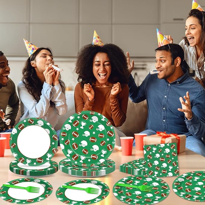 100 Pcs Football Party Plates Napkins Sports Rugby Party Decorations Disposable Paper Supplies Football Dessert Cake Dinnerware Tableware Football Theme Boys Baby Shower Birthday Party Favor Serves 25