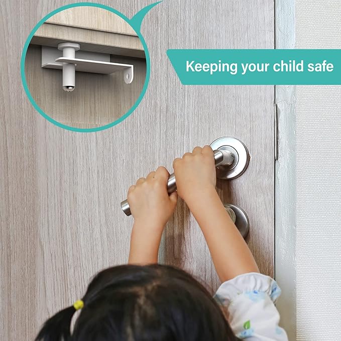 Child Safety Door Top Lock - Top Door Lock for Kids Safety Sturdy Metal Toddler Door Lock Adjustable Child Proof Door Top Lock for 0.8-2 inch Thick Interior Doors 3 Pack