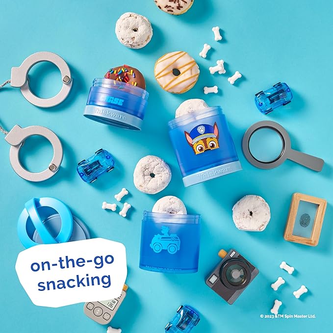 Whiskware Paw Patrol Stackable Snack Containers for Infants, Kids, and Toddlers, Durable Food Storage Containers for Daycare, Car, and Airplane Travel, Dishwasher Safe, Chase