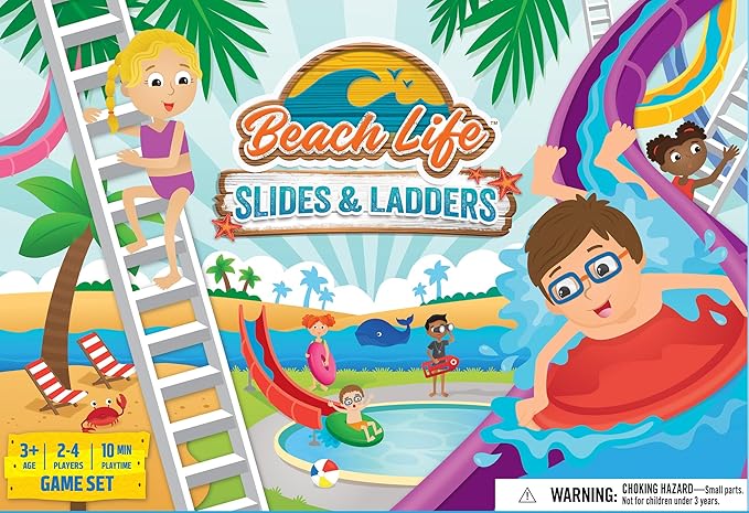 MasterPieces Beach Life Slides & Ladders - Premium Quality Educational and Fun Activity for Kids and Families - Great Gift Idea for Holidays Birthdays and Everyday Playtime Collectible Game