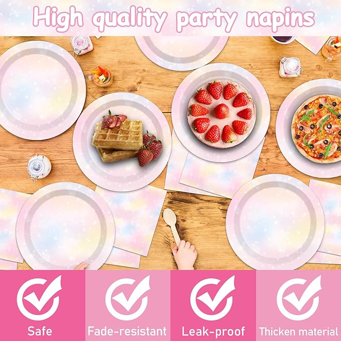 Pastel Rainbow Tableware Set Pastel Birthday Party Plates Napkins Rainbow Theme Party Disposable Table Cover Boho Cake Dessert Dinnerware for Kids Girls Baby Shower Birthday Wedding Decor Supplies