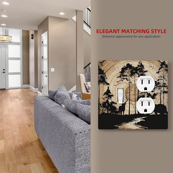 Rustic Forest Antler Black Bear Deer Silhouettes Wallplates 1 Toggle 1 Duplex Switch Plate Electrical GFCI Faceplate Decorative Light Switch Covers for Farmhouse Home Decor