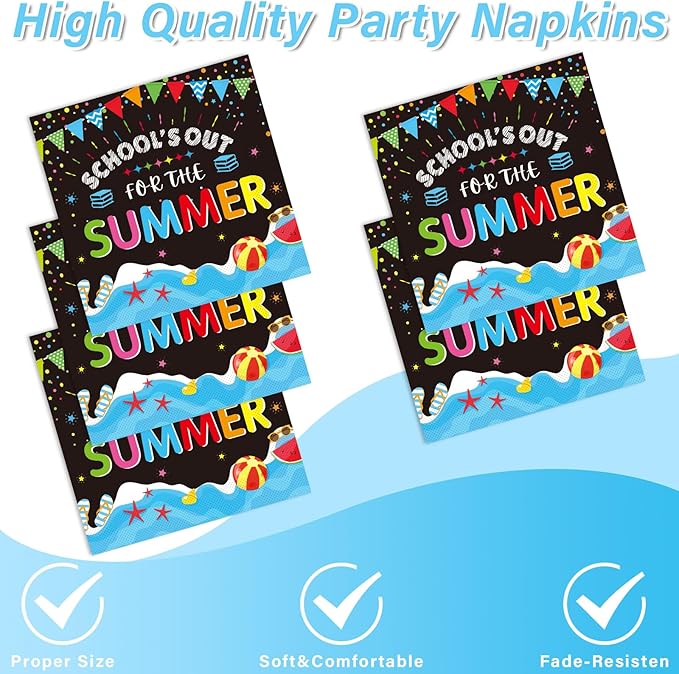 School's Out for The Summer Tableware Set for Kids Class End of School Year Theme Plates Supplies School's Out Plates Napkins Tablecloths Serves 24 Guests Graduation Preschool Party Decorations Favors