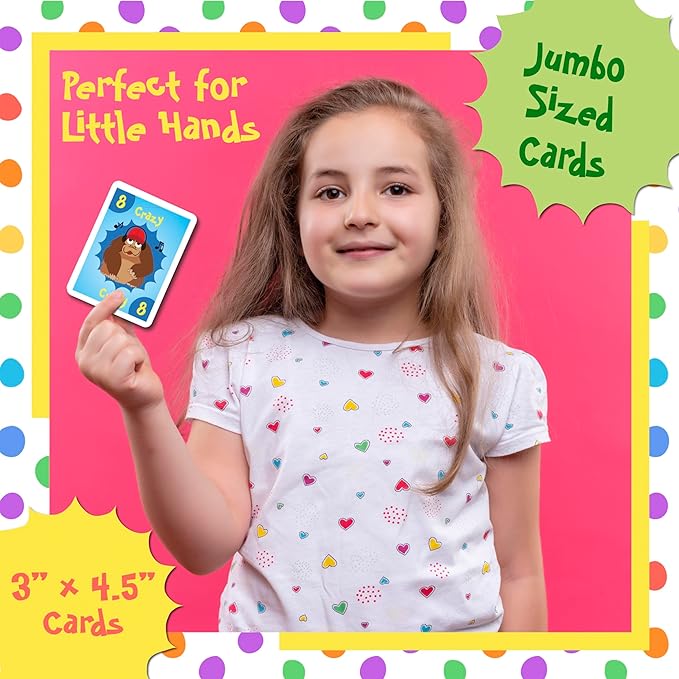 University Games Crazy 8s Card Game - Jumbo Size, Colorful Animal Cards for Kids Ages 4 and Up, Fun Family and Educational Game