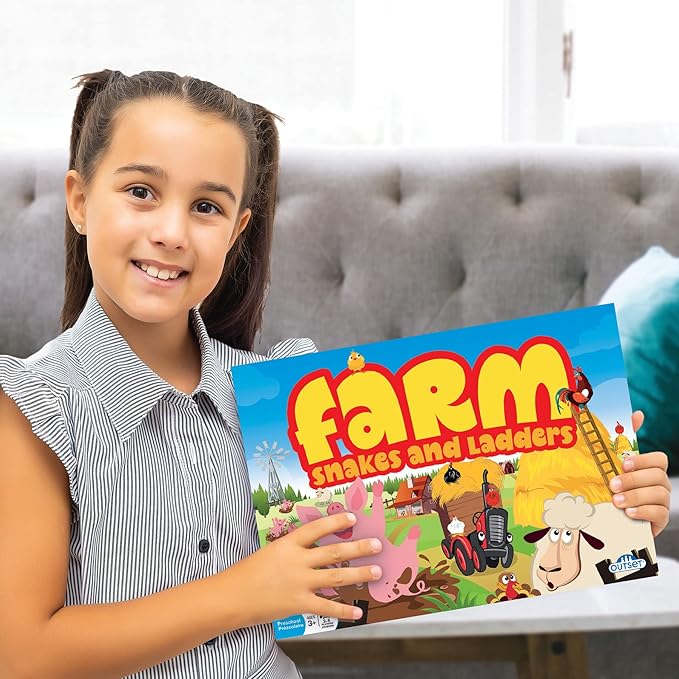 Outset Media Farm: Snakes and Ladders - No Reading Required, Preschool & Kids Board Game, Builds Children's Social & Developmental Skillls, Outset Media, Ages 3+, 2-6 Players