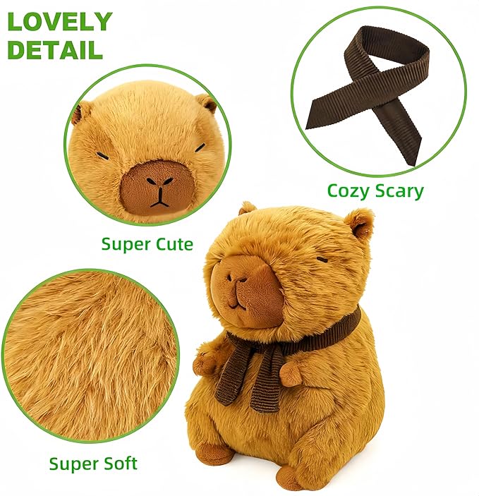 Cute Capybara Plush Toy – 8.6" Soft Stuffed Animal with Detachable Scarf, Fluffy Kawaii Plushie for Kids & Adults, Stress Relief Pillow, Ideal Gift for Birthday, Christmas & Valentine’s Day