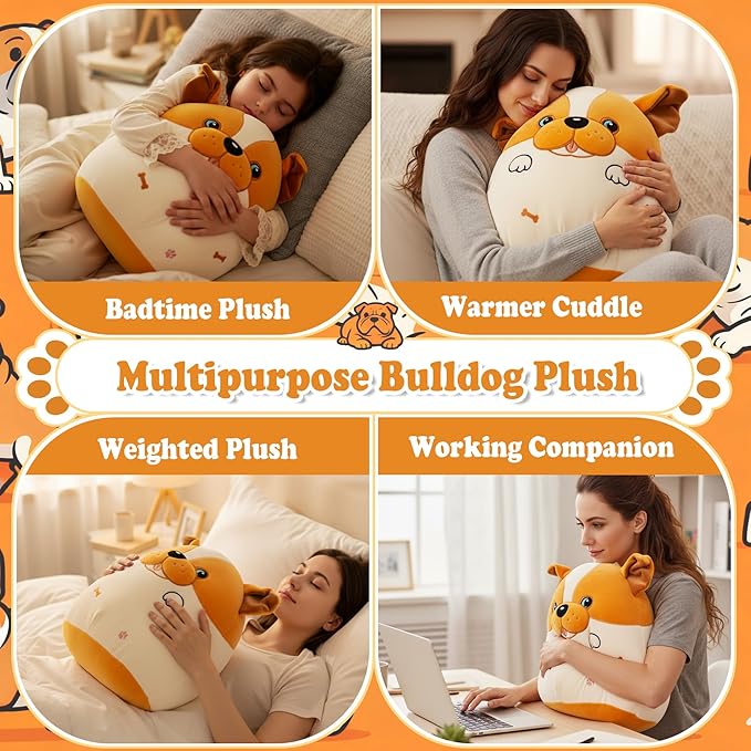 Weighted Heating Bulldog Stuffed Animals - 16 Inch Big Weighted Dog Plush Puppy Pillow Unscented Heating and Cool Animal Pad Plushies on Sofa Pillow Warmth Gift for Kid Teen Adult 4.5Lbs
