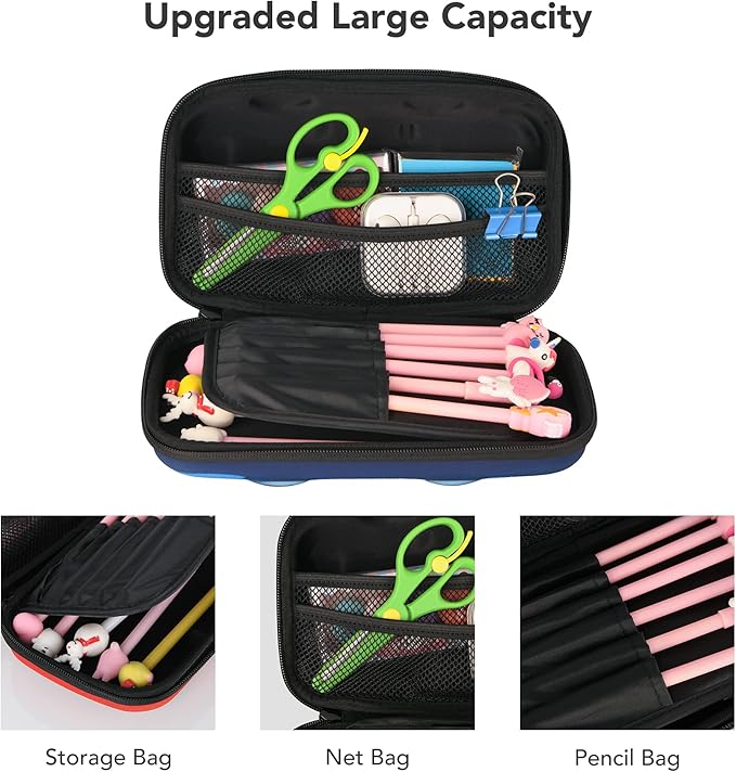 rockpapa Large-Capacity Police Car Pencil Case, Pencil Box, Storage Box for School Students Boys Teens Kids Toddlers Blue