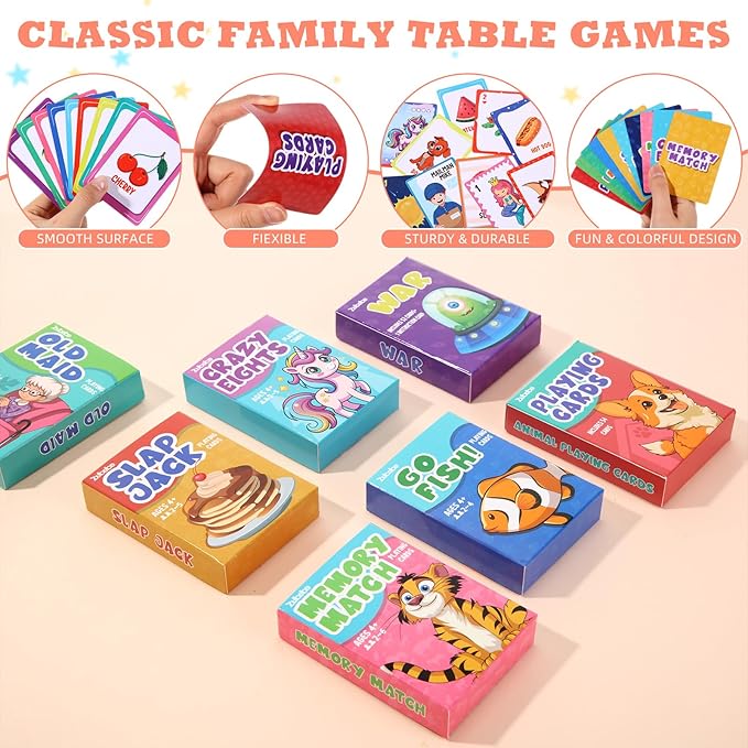 Zubebe 14 Pack Kids Card Games Gifts Bulk Classic Playing Card Game Set for Kids Includes Go Fish, Old Maid, Crazy Eights, Memory Match, Slap Jack, Playing Toy for Party Favors (Classic)