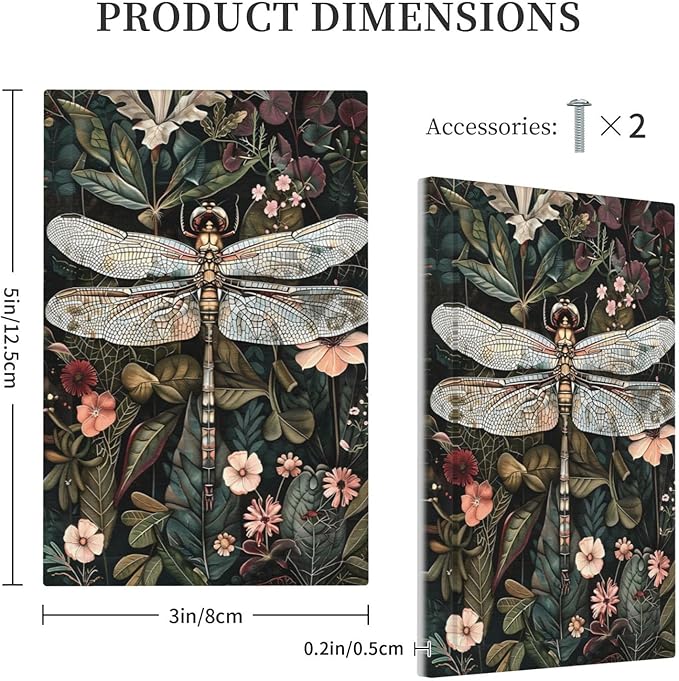 Vintage Dark Green Dragonfly Flowers Floral Botanical Light Switch Cover Plate 1 Gang No Device Blank Electrical Wall Plates Faceplate Decorative Switch Plate Covers for Farmhouse Home Decor