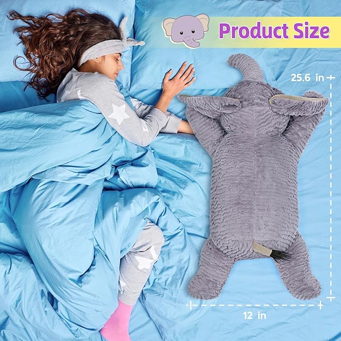 PEACH CAT 25.6 inch 5 lbs Elephant Weighted Stuffed Animals Realistic Elephant Plush Large Plushies Toys Body Pillow Gifts for Kids Adults