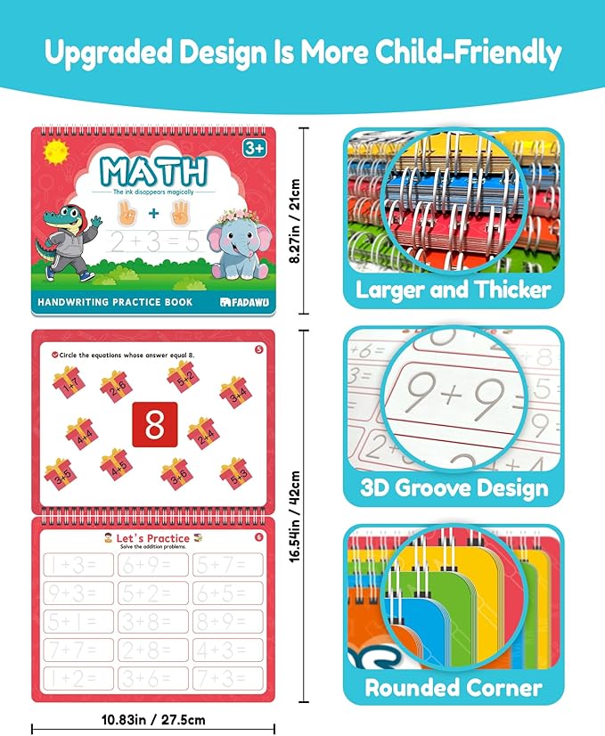 Magic Grooved Writing Practice Books for Kids, Large Grooved Handwriting Copybook, Reusable Learn to Write Number Letter Preschool Tracing Workbook for Kids Ages 3-8, Birthday Gifts Toys