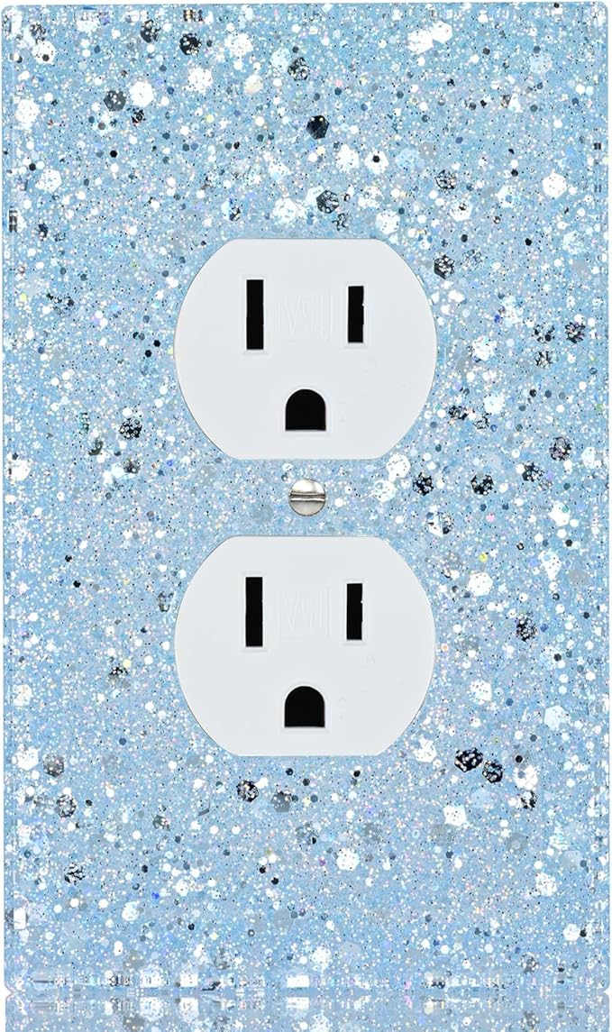 Blue Glitter Outlet Covers - Sparkling Wall Plate 5.1"x3.15", Unique Gift for Her, Housewarming, Birthday, Home Decor,Single Duplex