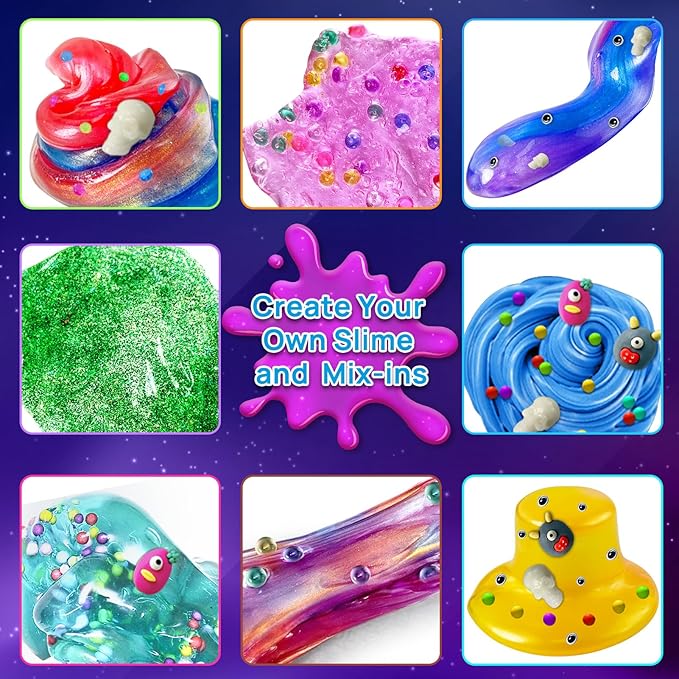 YOPINSAND Monster Slime Kit for Girls, Galaxy Slime Making Kit for Girls Boys 3-12, Glimmer Crunchy, DIY Slime Kit with Add-ins, Foam Balls, Charms, Glitters,Party Favors Gift Toys for Kids