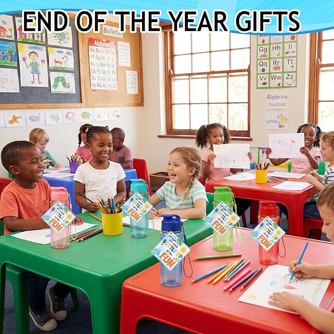 24 Set Water Bottles Bulk with Straws 18 oz End of The Year Gifts for Students Kindergarten Sports Water Bottle Summer Graduation Student Gifts from Teacher for School Classroom Party