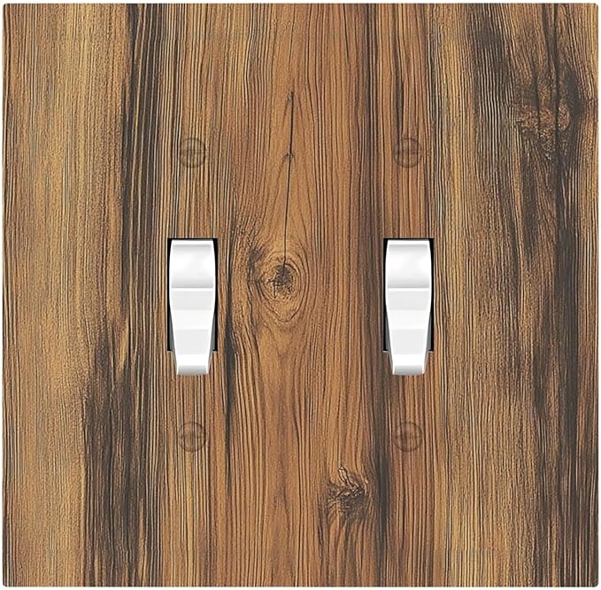 Decorative Switch Plates Vintage Rustic Country Brown Wood 2 Gang Double Toggle Outlet Light Switch Cover Wall Plate Electrical Faceplate For Farmhouse Cabin Decor