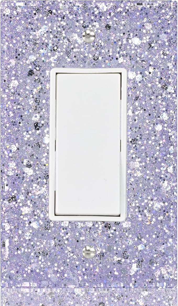 Purple Light Switch Cover - Sparkling Outlet Covers Wall Plate for Girls Room,Bathroom - 1-Gang Rocker 5.10"x3.15"