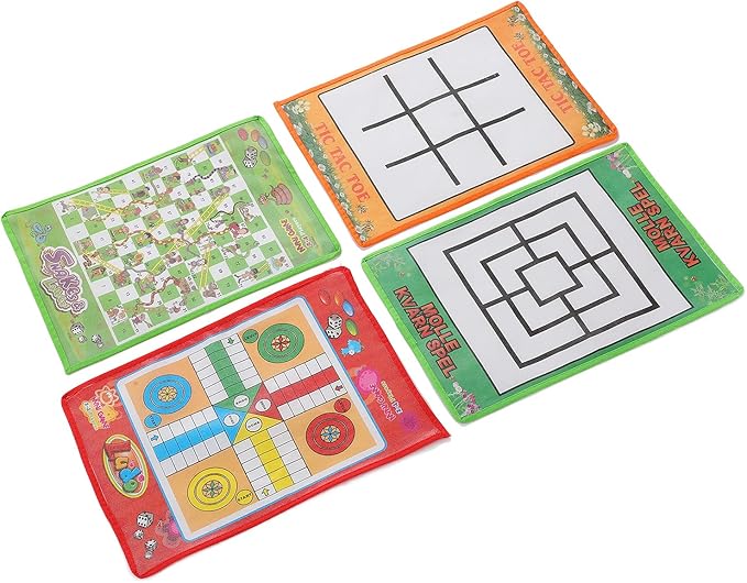 Snake and Ladder Chess Nine Men's Morris Ludo Board Game Set Portable Foldable 4 in 1 Family Travel Indoor Outdoor Kids Adults Non Woven Fabric 110g