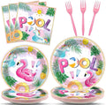 96Pcs Pink Pool Party Plates and Napkins Summer Beach Birthday Party Supplies Ball Theme Flamingos Unicorns Dessert Plates Forks Tableware Disposable for 24 Guests Girls Hawaii Birthday Decorations