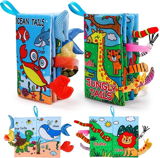 2PCS Baby Books Toys 0-6 Months Infant Tummy Time Sensory Travel Toys 3 4 5 6 Month Crinkle Touch Feel Busy Soft Book for Babies 0-3 3-6 6-12 Months Newborn Essentials Must Haves Boy Girl Shower Gifts